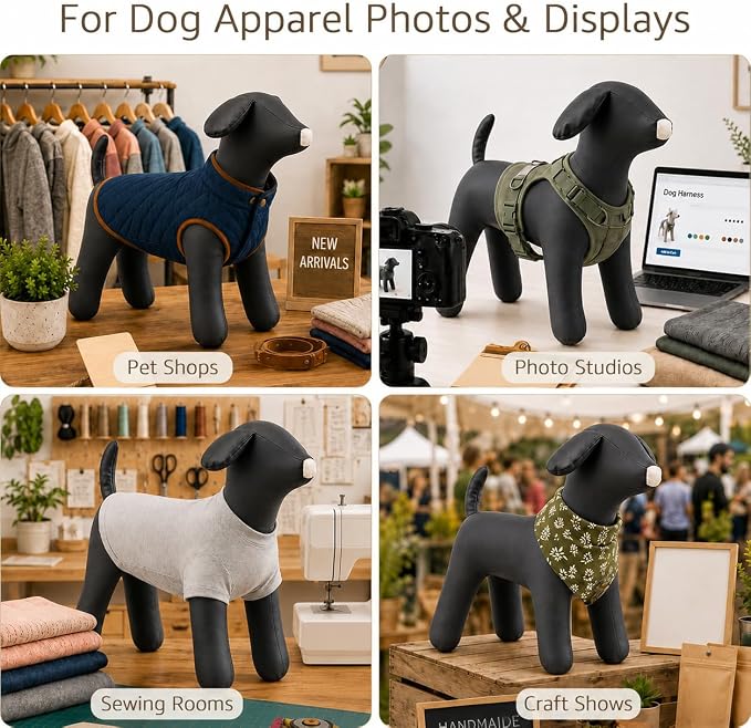 Dog Mannequin PU Pet Clothing Display Stand Cute Dog Hangers for Clothes Store Leather Pet Sewing Mannequin Durable Puppy Standing Model (Black, Medium)