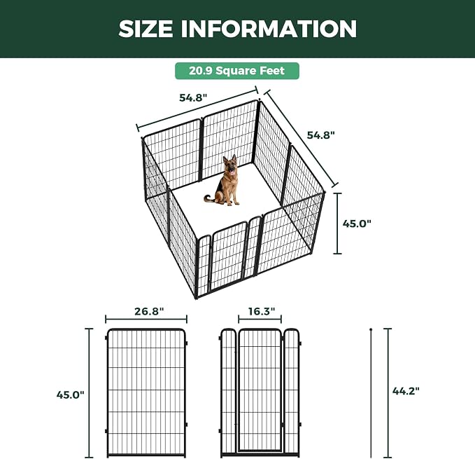FXW Homeplus Indoor Dog Playpen, 45" H, 8 Panels, for Large Dogs | Stress-free play, Heavy-duty, Semi-open design, Easy setup, Threshold-free gate, Expandable, Patented