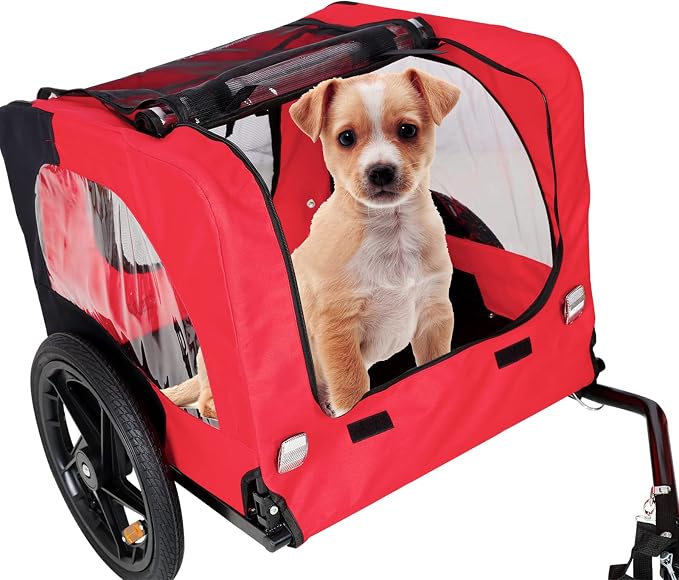 ZeHuoGe Pet Bike Trailer for Small to Medium Pets, Pet Cart Bicycle Wagon,23.62”x17.71” Roomy Cabin, Foldable & Portable, Universal Fit for 20”-29” Bikes