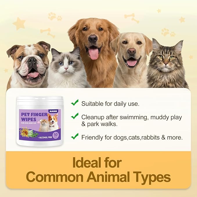 Dog Ear Finger Wipes,Gently Remove Ear Wax & Dirt,Relieve Ear Itching. All Natural Ingredients Dog Ear Wipes.Safe & Gentle Ear Wipes for Dog & Cat - 50 Count