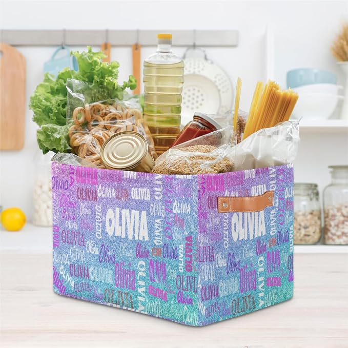 Custom Storage Basket for Rooms, Light Blue Purple Glitters Bling | Organizing Boys Girls Pets Toys Closet Shelf Clothes Books