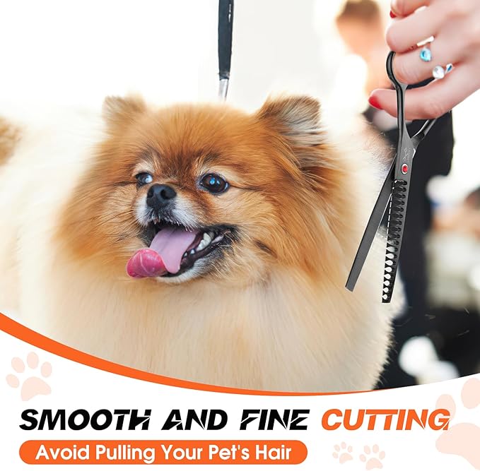 JASON 7" Dog Grooming Scissor - Professional Thinning Chunker Shear with 18 Teeth Japanese Stainless Steel Hair Scissors for Dogs, Cats and Other Pets (Chunker, Black) Christmas Gift
