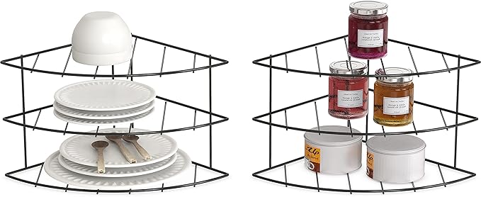 Deco Brothers 3-Tier Counter & Cabinet Corner Shelf Organizer, 2 Pack Black