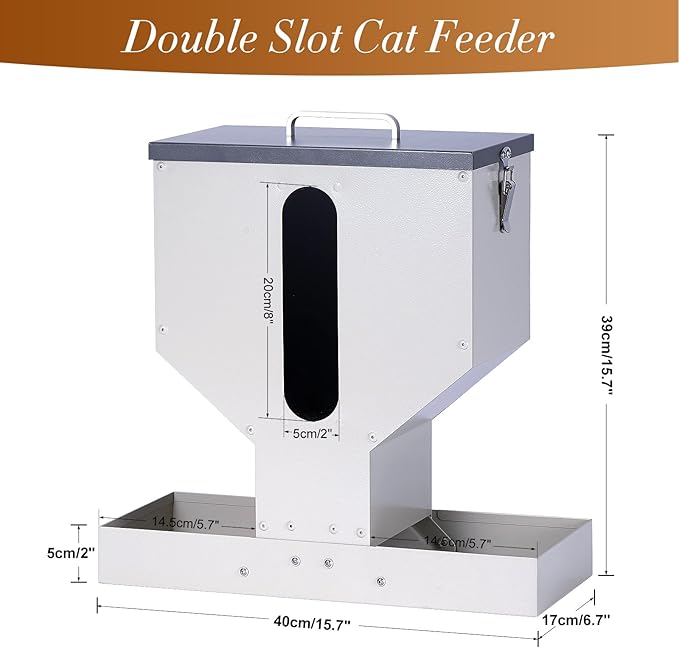 Automatic Cat Feeder 2 Cats Gravity Dual Cat Feeder Auto Dry Food Dispenser with Strong Anti-Jam Galvanized Steel Pet Food Station Indoor & Outdoor