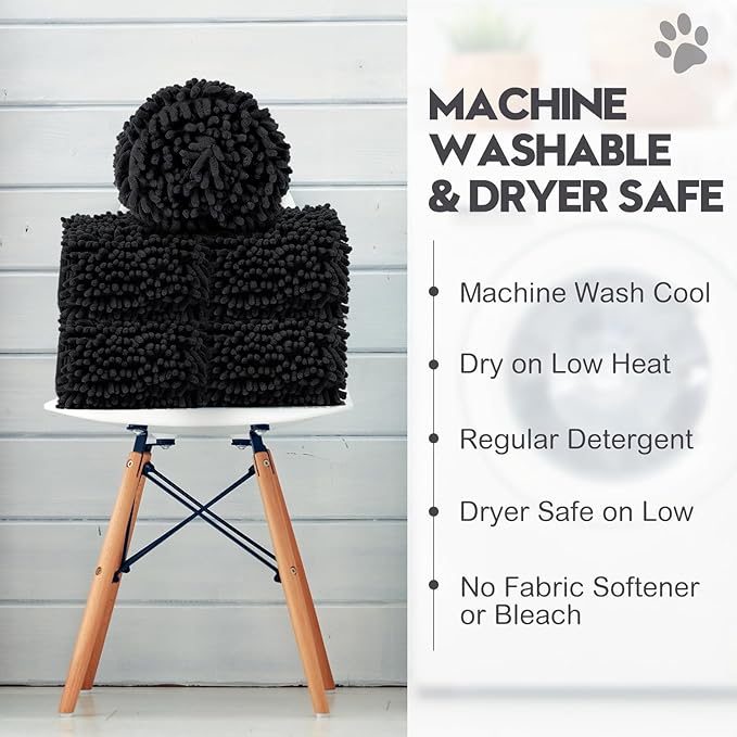 Newwiee 4 Pcs Large Dog Towels for Drying Dogs with Hand Pocket Microfiber Shammy Towel 32 x 14 in Dog Bath Towel Absorbent, Quick Drying, Machine Washable for Pet Puppy Clean Shower Supplies(Black)