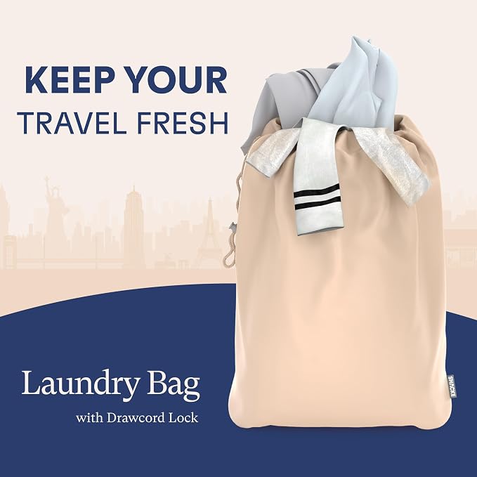 Shacke 5 Set Packing Cubes for Travel with Laundry Bag (Nude Beige) | Suitcase Organizer Bags Set: 4 Water-Resistant Luggage Cubes, XL to Small, + Laundry Bag for Carry-On or Checked