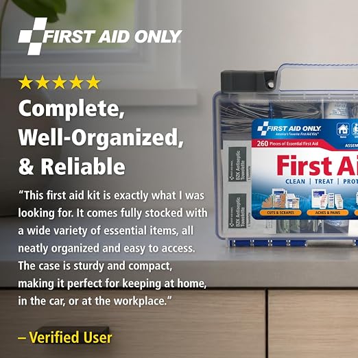 First Aid Only 91248 OSHA-Compliant First Aid Kit, All-Purpose 50-Person Emergency First Aid Kit for Business, Worksite, Home, and Car, 260 Pieces