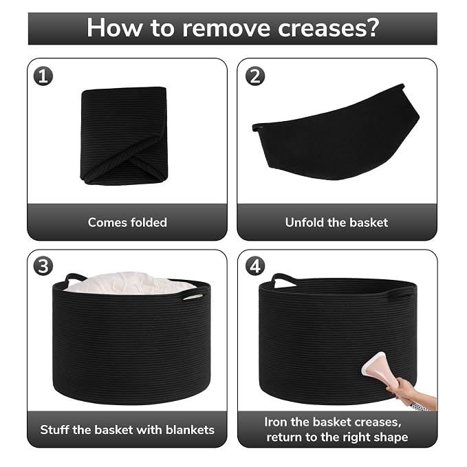 Goodpick Extra Large Woven Dirty Clothes Basket for Nursery, 115L | 23.5 x 23.5 x 15.8 In Storage Basket for Nursery, Blanket Basket for Towels Clothes, Balck
