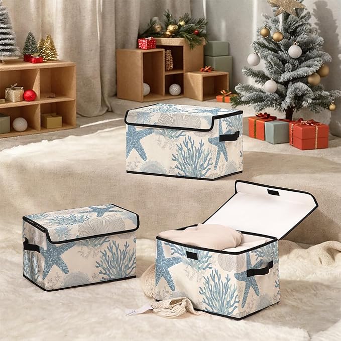 Stackable Clothes Storage Bins with Lids 3 Pack | Closet Organizers Fabric Cat Printing Box for Home and Office,Blanket Clothes Organizers,Under Bed Storage Containers