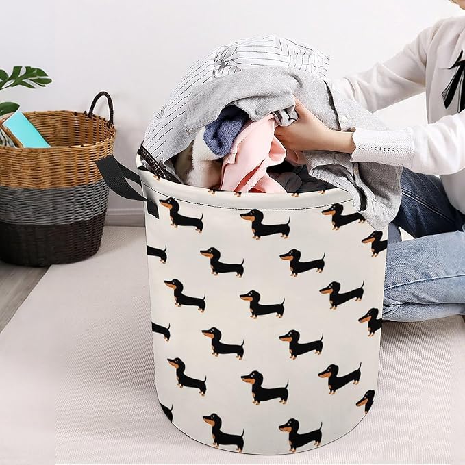 Collapsible Storage Hamper with Handles Doxie Dachshund Weiner Dog Pet, Waterproof Laundry Basket for Clothing, Toys, and Bathroom Use