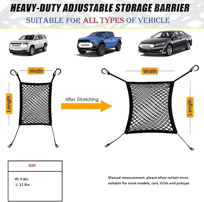 Car Dog Barrier for GMC Canyon 2026 2025-2021, Automotive Seat Organizer Storage Net Elastic Luggage Mesh Pouch Interior Auto Accessories Black