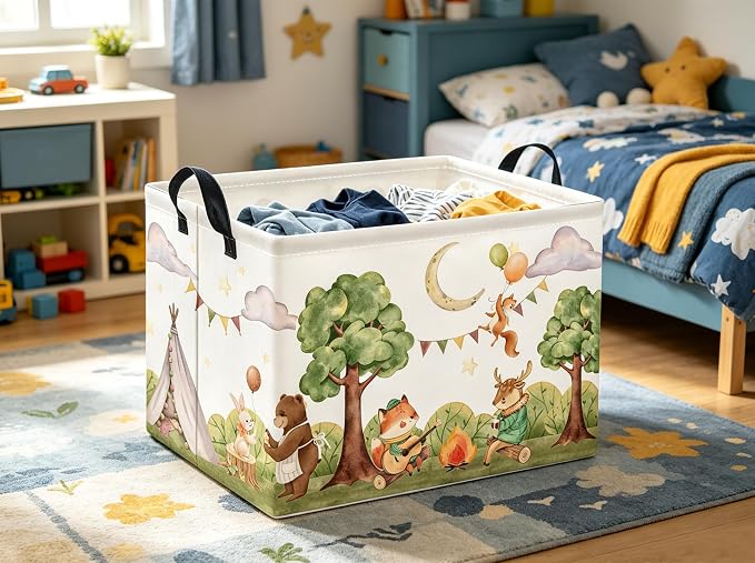 Rectangular Valentines Basket for Women Girls Storage Bin Organizer Box Shelf Room Decor(Camping Animal)