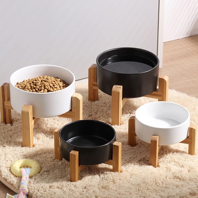 Petygooing 28 OZ White Elevated/Raised Ceramic Dog Bowl for Small and Medium Breeds, Dog Food Water Dish with Stand,Pet Feeding Bowl with Anti Slip Rubber for Cats Small and Medium Dogs (3.6 Cups)