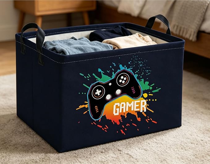 Rectangle Kids Baskets Game Basket Cute Storage Bin Organizer Boys Box for Room Decor Gift Basket(Game)
