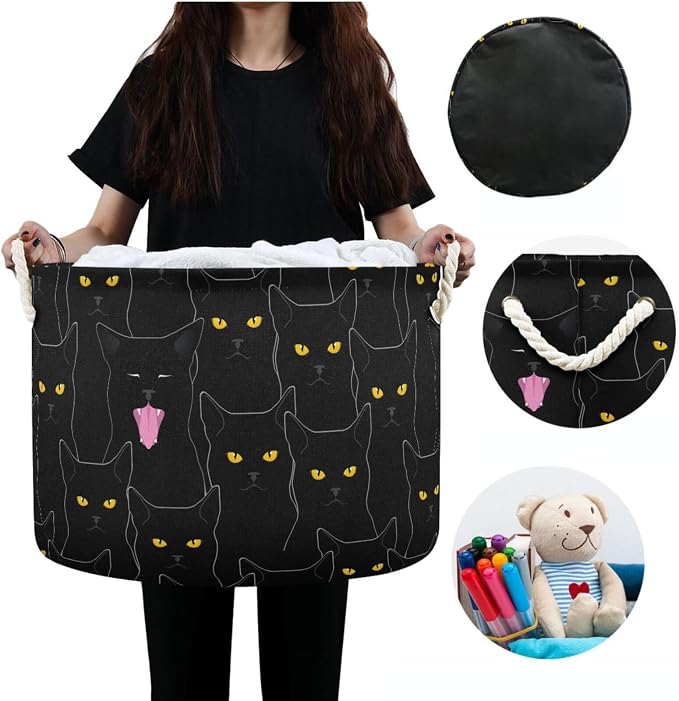 DOMIKING Large Storage Basket for Toys Cute Black Cats Print Storage Bin Box Laundry Basket for Nursery Room Home Decor, Pet Toy, Blankets