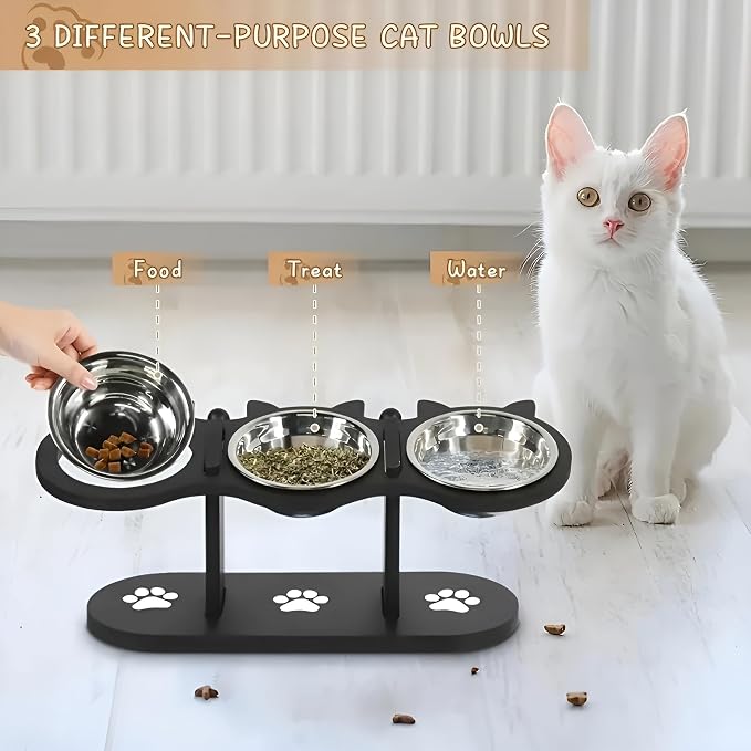 2026 Raised Cat Bowls for Indoor Cats,15° Tilt Raised Pet Feeding Bowl Stand - Adjustable Height Dog and Cat Bowl Holder with 3 Stainless Steel Bowls -Elevated Feeder for Indoor Pets