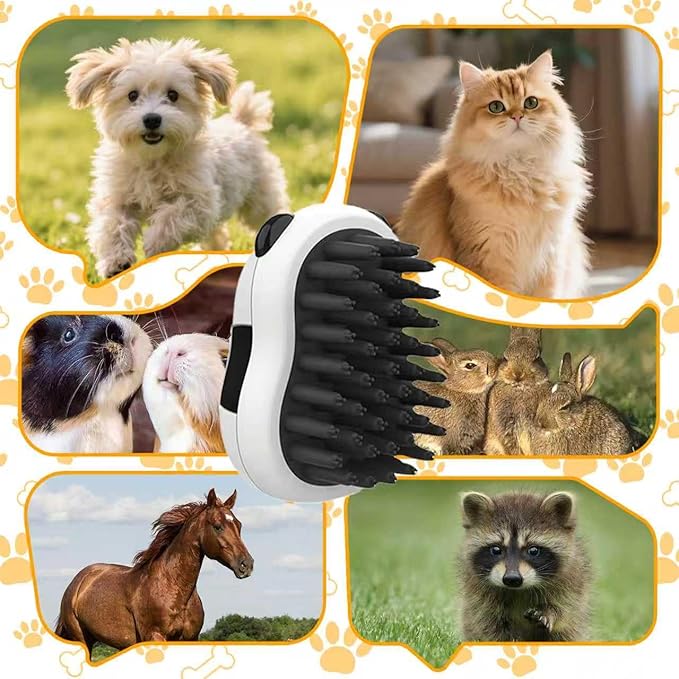 Dog Brush for Long Haired TPR Massage Soft Bristles & 3-Point Brush Head for Bathing Grooming De-Shedding & Detangling Shower Brush for Dogs and Cats