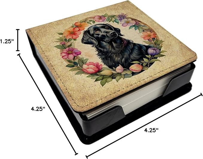 Caroline's Treasures Flat-Coated Retriever and Flowers PU Leather Note Paper Holder with Artist-Designed Cover, Desk Accessory, Office Gift