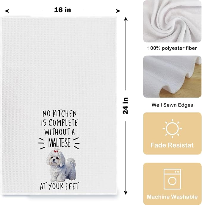 Maltese Dog Dish Tea Towels, 16x24 Inch, 100% Cotton Waffle Weave, Absorbent & Fast Drying, Perfect for Kitchen Decor & Gifts
