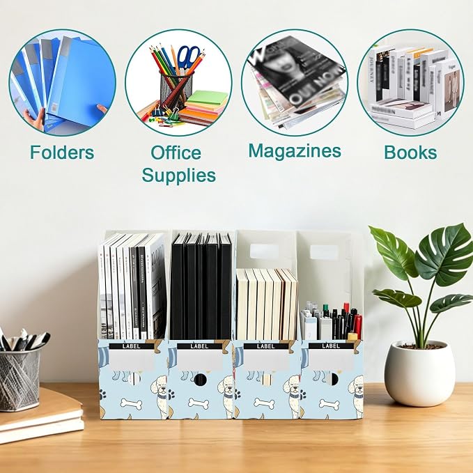 Emelivor Pets Blue Dogs Print Magazine Holder Set of 3 Desk File Organizer Foldable Vertical Folder Holder with Labels for Office Organization Book Bins for Library Classroom Home