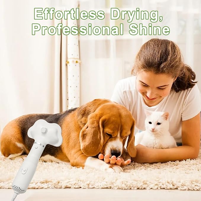 Professional Pet Grooming Dryer Brush – 3-in-1 Dog Blow Dryer with Slicker Brush, Adjustable Temp, Overheat Safe, Salon Quality