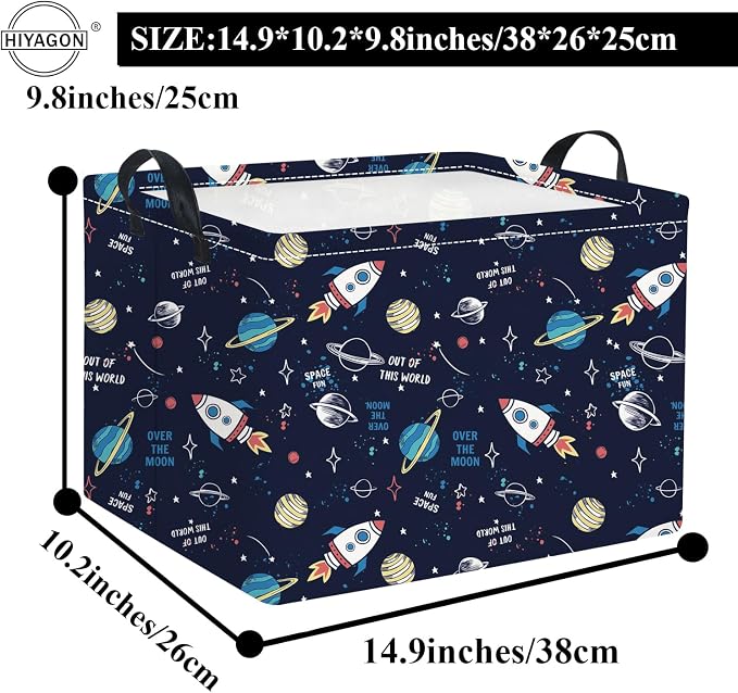 Rectangular Space Basket for Boys Baby Storage Basket Storage Bin Organizer Box Room Decor(Rocket Planet)