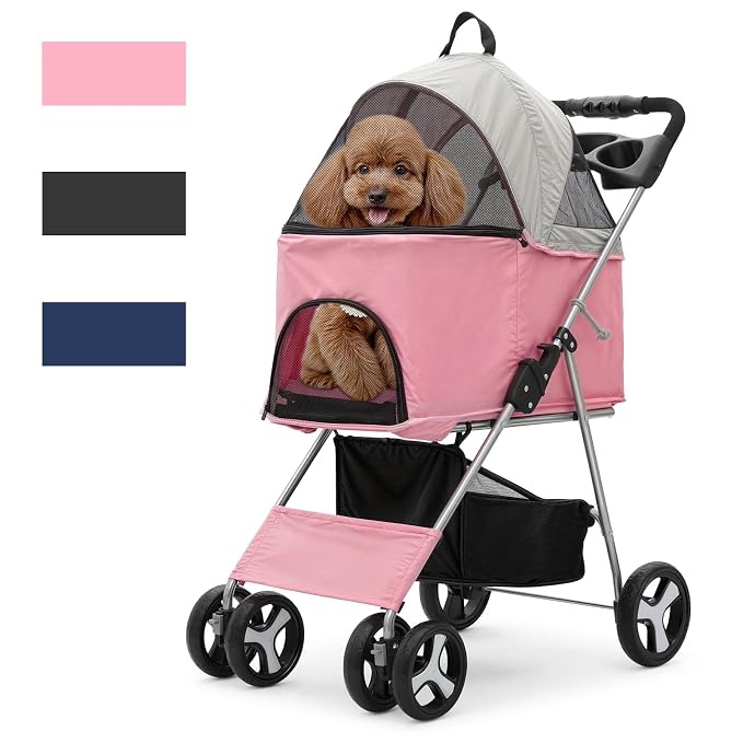 Magshion 3-in-1 Foldable Pet Stroller for Small to Medium Dogs and Cats | Dog Travel Jogger with Detachable Carrier, Cup Holder & Storage Basket, For Small/Medium Dogs & Cats Up to 33 lbs