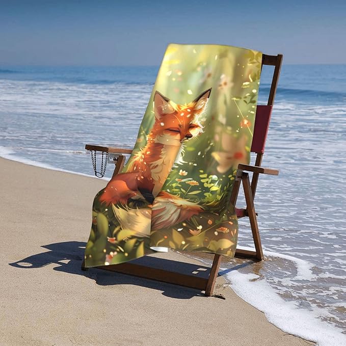 Cute Fox Beach Towel 31inx51in, Fox Sand-Free Microfiber Bath Towel Ultra Soft Quick Dry Pool Towel Absorbent Towel Lightweight Towel for Swimming Bathroom Decor
