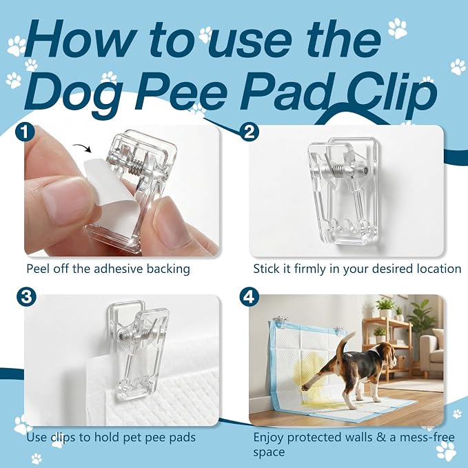 Dog Pee Pad Wall Holder Clips for Potty Training, Pee Pad Holder with Walls | 20 Pcs, Male Dog Leg Lifter, Protect Wall & Floor, Indoor, Strong Adhesive, Compatible with Many Sizes of Pee Pads