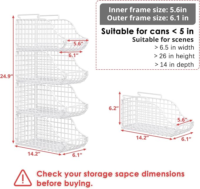 Sonyabecca 4-Pack Stackable Can Rack Organizer for Kitchen Pantry,White | Soda Can Organizer and Food Storage Dispenser for Pantry Cabinets. Foldable Wire Rack Keeps Canned Food Organized