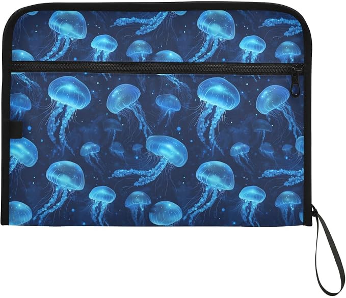 13 Pocket Zipper Expanding File Folder A4 Ocean Jellyfish | Accordion File Organizer with Front Pouch A4 Letter Size Portable Folders for Documents Receipt School Office Supplies