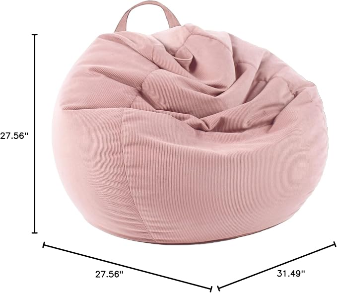 LPMOERA Stuffed Animal Storage Soft Bean Bag Chair Cover No Filler Pink | Skin-Friendly,Portable,Wide Easy-Load Opening,Hidden Zipper,Decorative Organizer