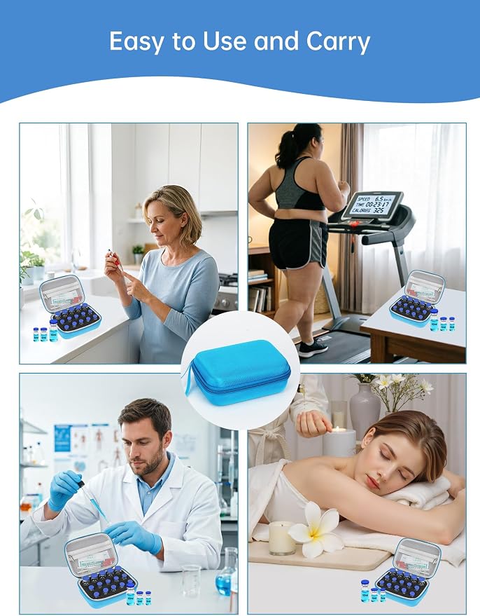 Peptide Case for Fridge - 15 Slots, Insulin & Peptide Vials Storage Case for 3ml 5ml 10ml Vials, Adjustable Travel Safe Organizer, Fit for Diabetics, Weight‑Management (Blue)
