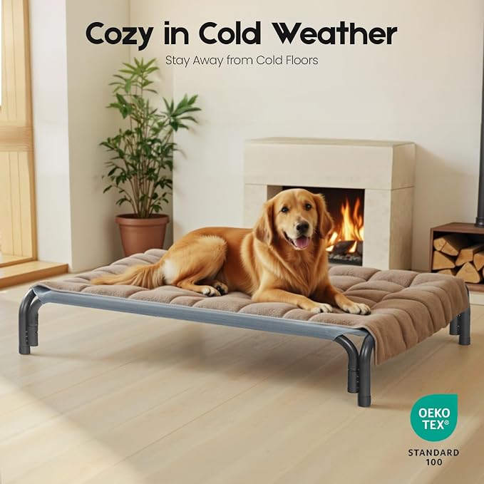 Elevated Dog Bed Outdoor Cooling Raised Cot for XL Dogs, Gray 48.8in | Tool-Free Installation; Washable Cooling Breathable Mesh; Anti-Slip Feet; Indoor & Outdoor Use