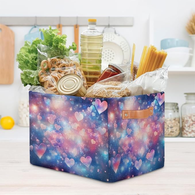 Collapsible Storage Cubes with Handles, Foldable Fabric Organizer Bins for Closet, Utility Room & Storage Shelves, Decorative Storage Baskets 15x11x9.5 Inches(Galaxy Love)