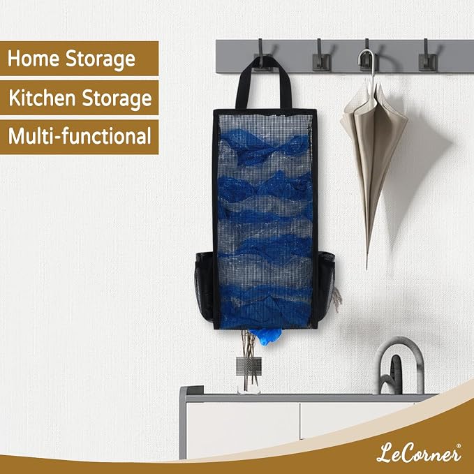 Plastic Bag Holder, Large Capacity Grocery Bag Holder, Breathable Mesh Plastic Bag Holders for Grocery Bags Storage, Lightweight Trash Bag Holder Dispenser Organizer, Black