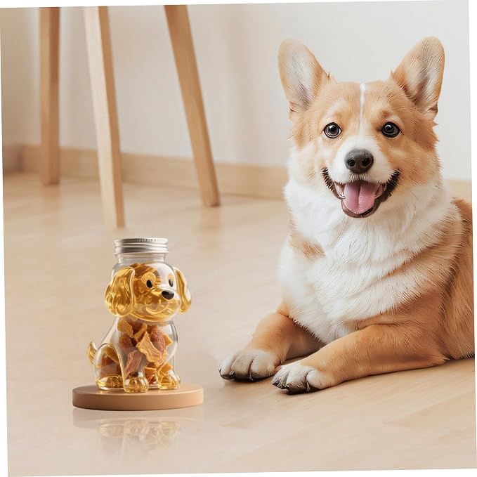 Pet Treat Jar, Little Golden Retriever Shape Dog Cookie Jar with Lid, Airtight Glass Snack Container for Cookies, Coffee Pods, Pet Treats, Indoor Decorations
