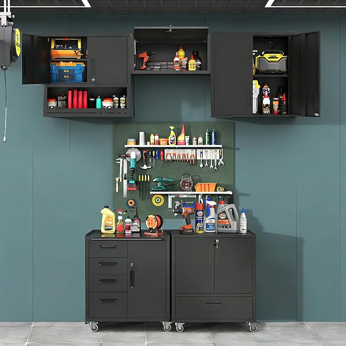 Metal Rolling Tool Storage Cabinet with 2 Locking Doors and 1 Drawer,Black | Heavy Duty Mobile Tool Cabinets for Garage,Metal Storage Cabinets with Wheels,Assembly Required