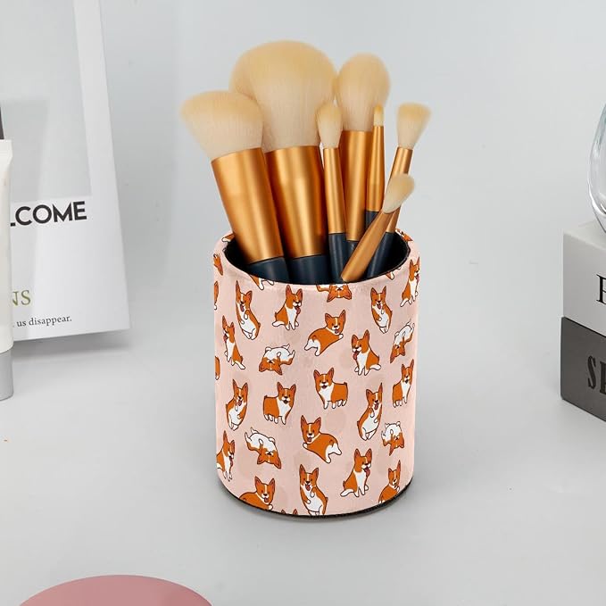 Funny Corgi Dog Pattern Pen Holder Stand Pencil Cup Pot Desk Organizer Makeup Brush Holder