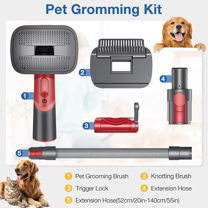 Pet Dog Grooming Attachment Kit Compatible with Dyson V7 V8 V10 V11 V12 V15 Vacuums (Not for V6), Dog Deshedding Brush Attachment for Shedding Grooming, Hair Grooming Tools for Dog and Cat, 6 Pack