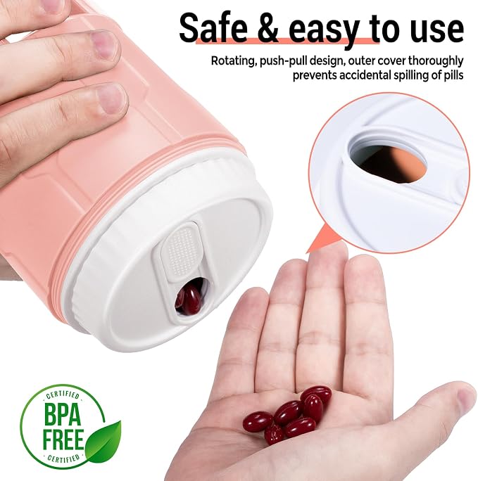 Weekly XXL Pill Organizer Bottle, Daily Pill Dispenser, Anti-Mix Design | 7 Day Portable Travel Pill Box, 21 Labels & Cleaning Brush, XXL Wide Mouth for Easy Access, Vitamin, Fish Oils, Supplement