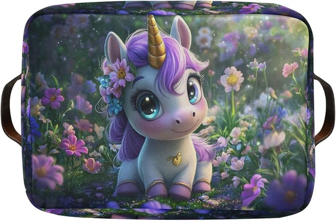 Unicorn Dreamy Green Rectangular Storage Bin Basket with Handles - Laundry Storage Basket Organizer Bins for Pets Room Books Closet