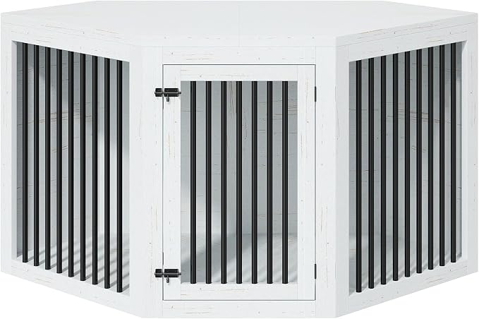 AMERLIFE Corner Dog Crate Furniture for Medium/Large Dogs Space-Saving | 3-in-1 Dog Kennel with Storage and Divider, Heavy Duty Large Cage, White