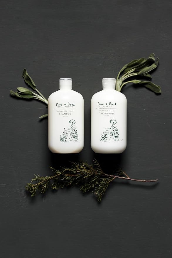 Pure + Good - Shampoo and Conditioner Set, Formulated for All Pets, Gentle and Cleansing, Made in The USA, Cruelty Free, 16 fl oz (Cedarwood + Sage)