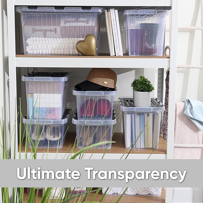 Superio Clear Storage Box with Lid, Plastic Container Bin for Organizing, Stackable Crate, BPA Free, Non Toxic, Odor Free, Organizers, 19 Quart (Bin with Hinged Lids, 17"x11.65"x8.75)
