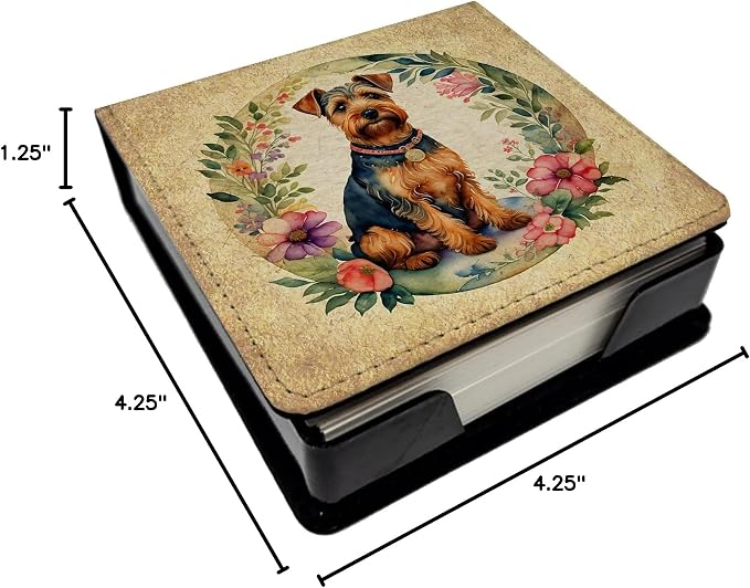 Caroline's Treasures Welsh Terrier and Flowers PU Leather Note Paper Holder with Artist-Designed Cover, Desk Accessory, Office Gift
