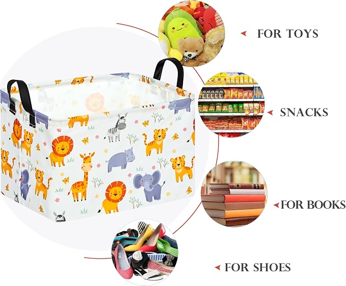 Baby Storage Basket Nursery Box Laundry Hamper Organization Bins for Toys and Clothes with Handles (Animals)
