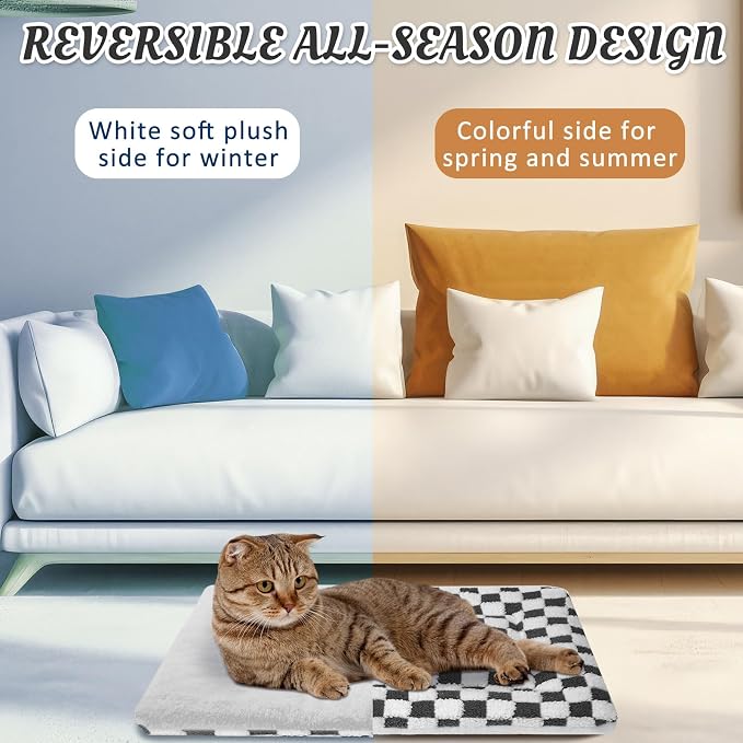 2 Pack Self Warming Cat Mat Self Heating Pad Bed Reversible Machine Washable Reflects Body Heat Warm Thermal Pet Pad Crate Blanket for Feral and Indoor Cat (Dark Grey,21" X 14",Plaid)