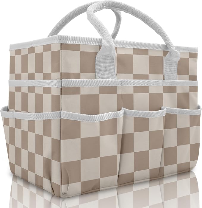 Cupohus Art Organizer Craft Storage Tote Bag with Handles Checkered | Portable Supply Storage for Sewing, Scrapbooking, Journal, Oxford Fabric Carrying Caddy for Teacher, Officer, Artist
