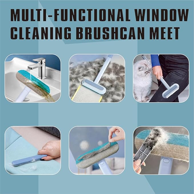4 in 1 Pet Hair Remover Tool, Grey, 23.3Inch Adjustable Long Handle, Reusable, Washable Lint Cleaner for Dog and Cat Hair, Gentle on Furniture, for Couch, Furniture, Carpet, Clothes, Bedding